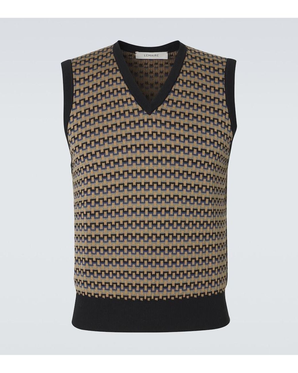 Lemaire Gray Cotton Jacquard Sweater Vest for men