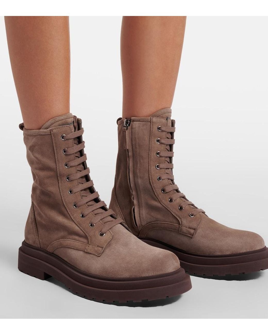 Brunello Cucinelli Brown Suede Lace-Up Boots