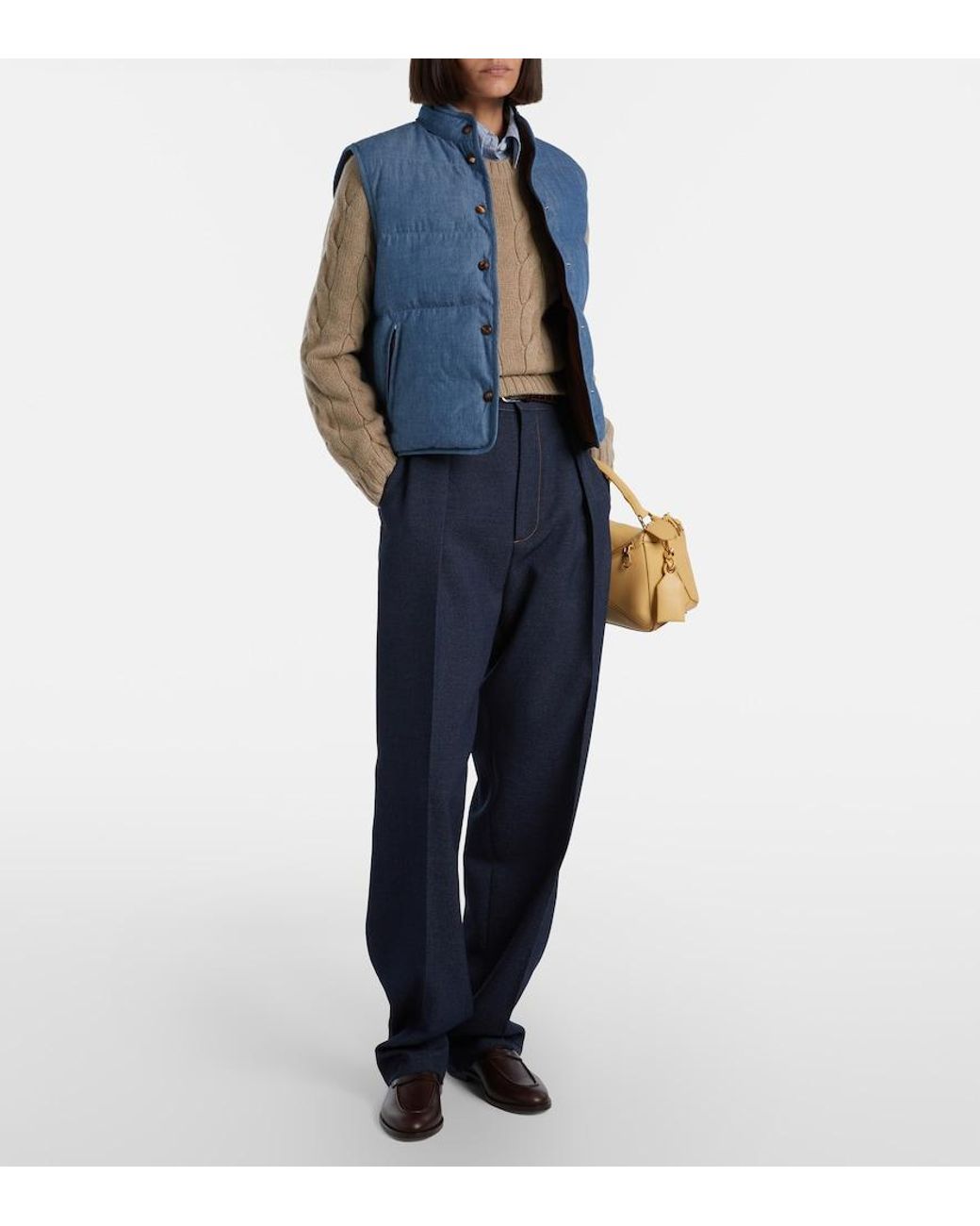 Loro Piana Blue Kris Cotton Chambray Puffer Jacket