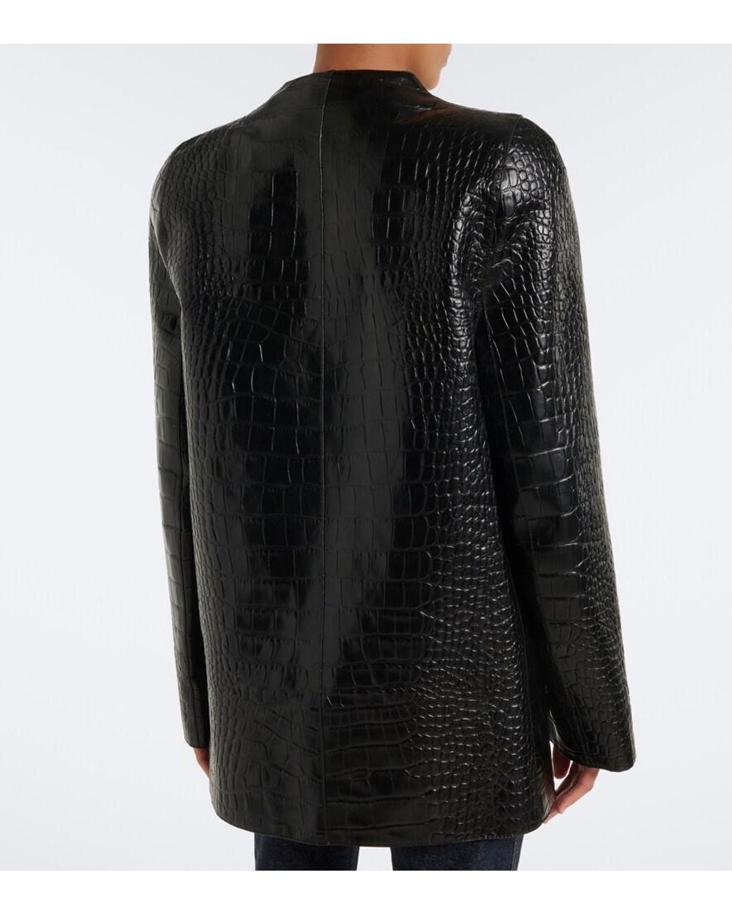 Khaite Black Sadie Croc-Effect Leather Coat