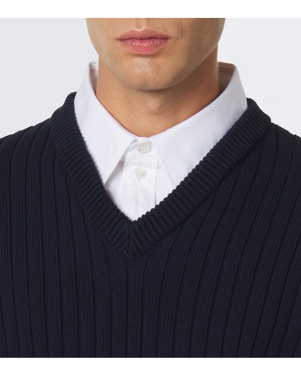 Balenciaga Blue Layered Ribbed-Knit Cotton Sweater for men