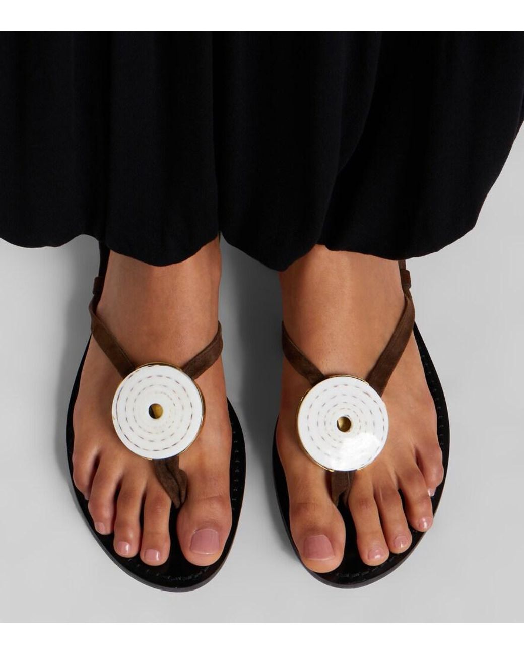Amanu Brown Vamizi Embellished Suede Thong Sandals