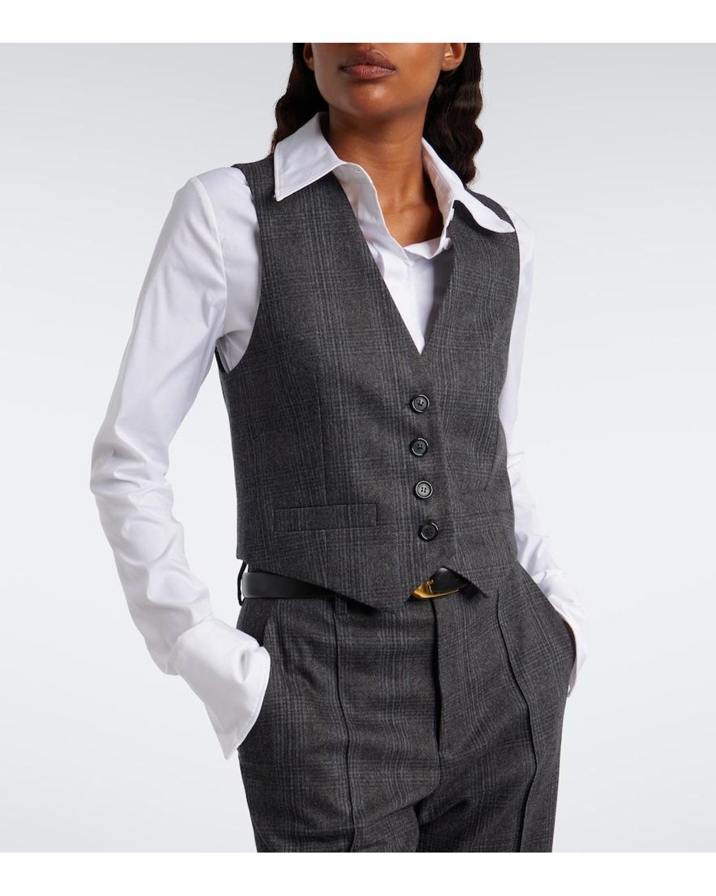 Nili Lotan Blue Ismael Checked Wool And Cashmere Vest