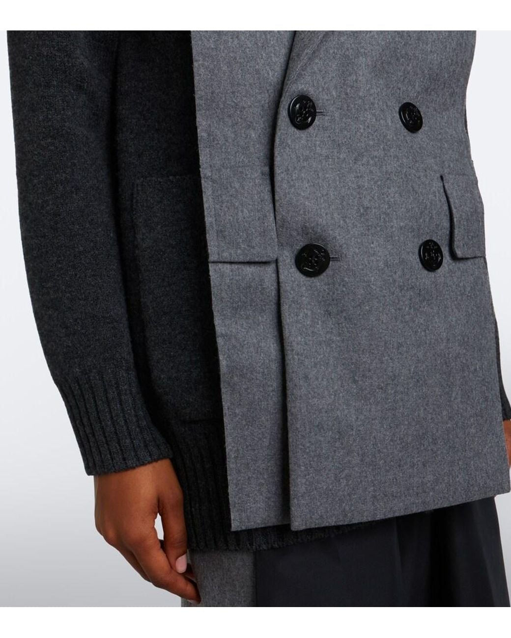 Sacai Gray Layered Wool-Blend Cardigan