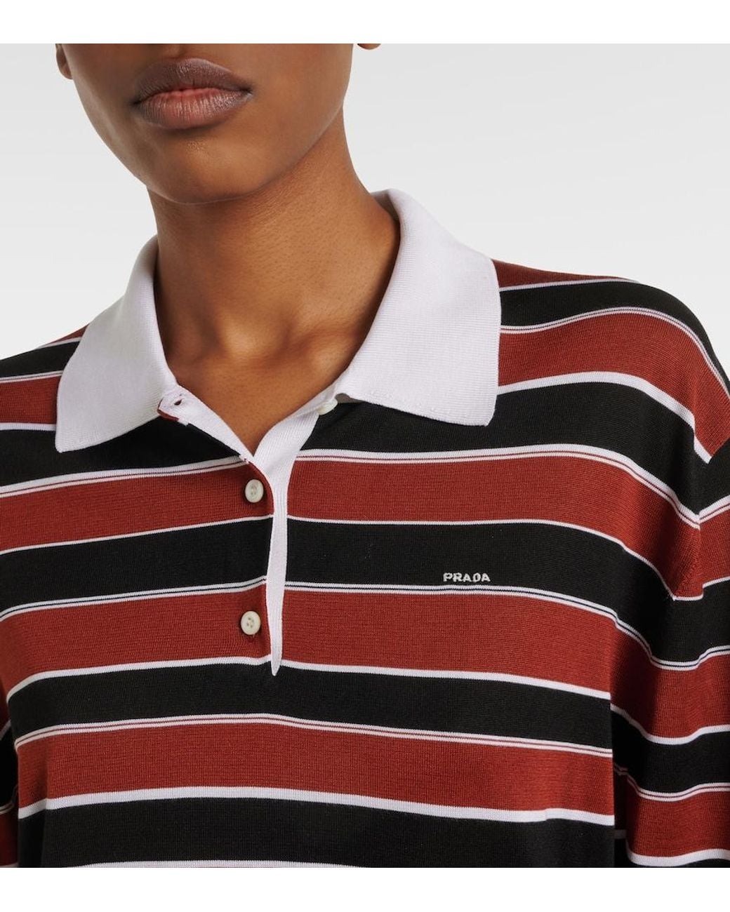 Prada Red Striped Silk Polo Shirt