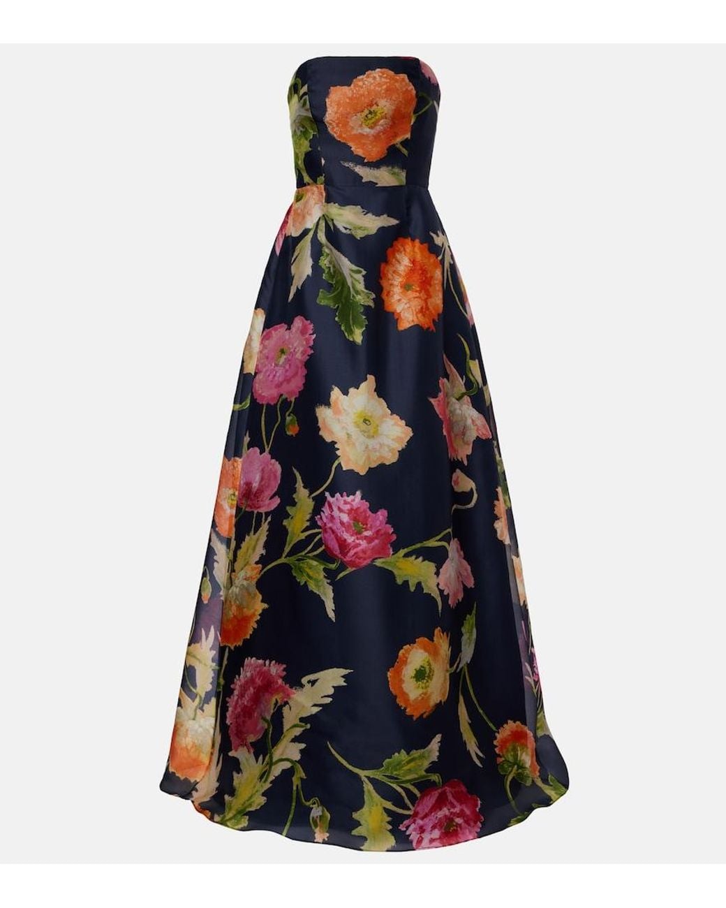 Carolina Herrera Blue Floral Silk Gown