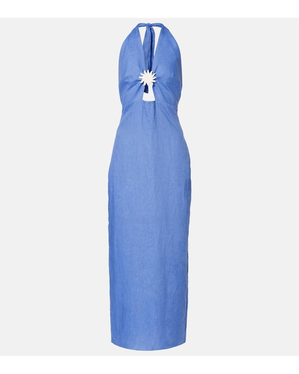 Cala De La Cruz Blue Orly Cutout Linen Maxi Dress