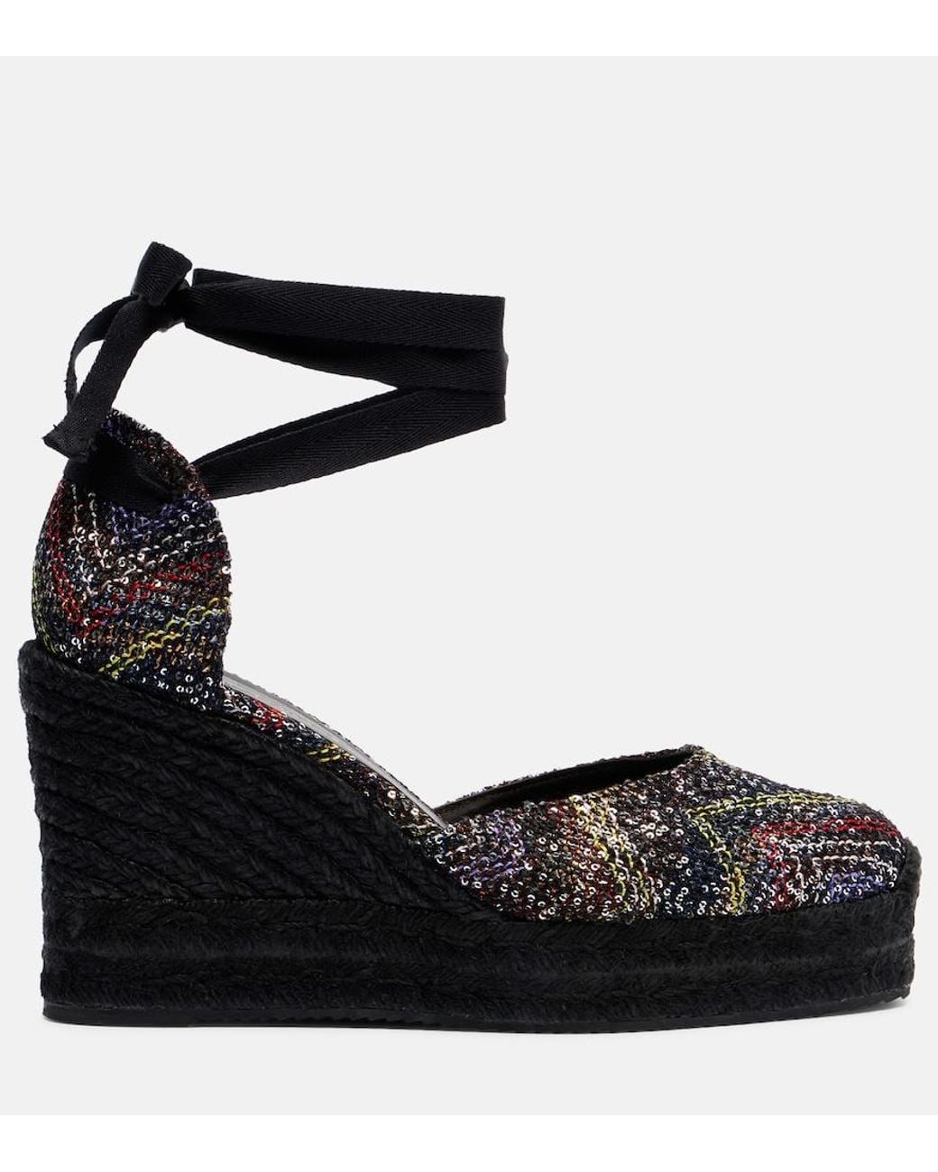 Missoni Black Eva 80 Sequined Espadrille Wedges