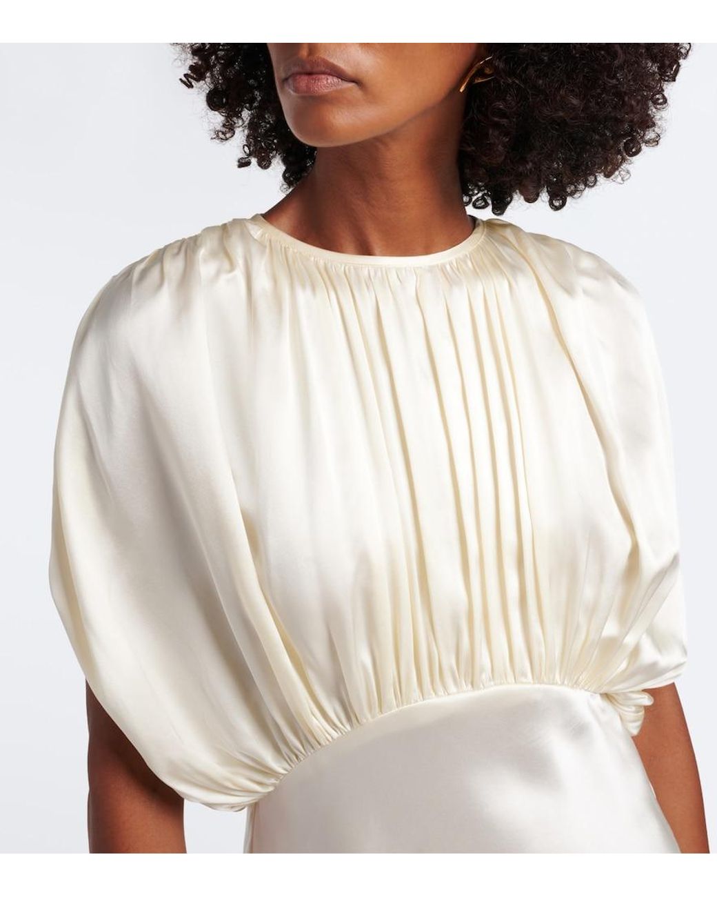 TOVE White Peta Draped Peplum Silk Satin Top