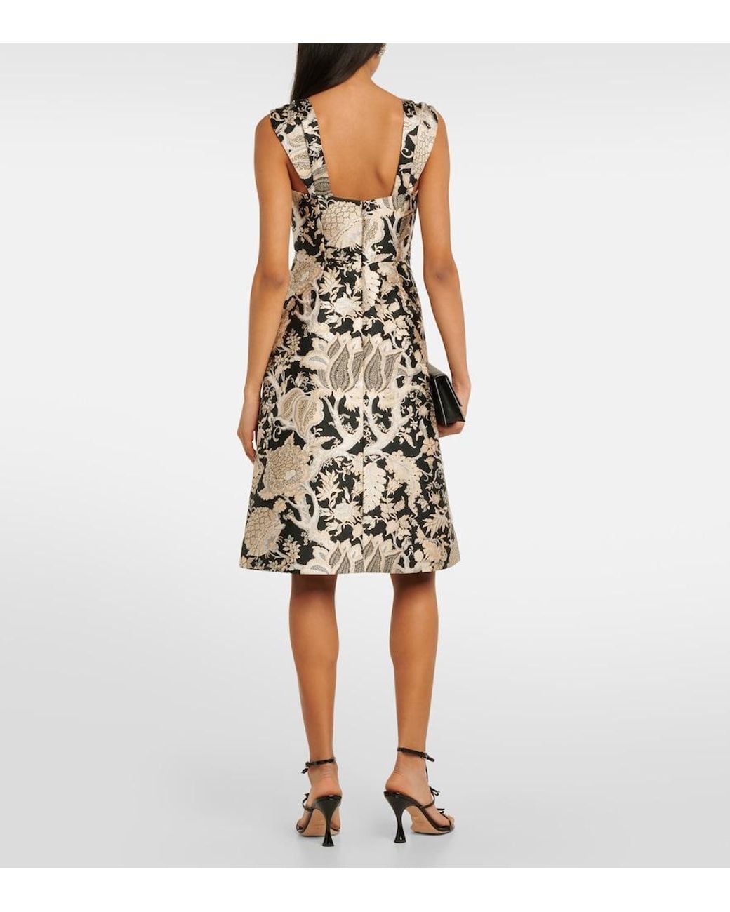 Carolina Herrera Black Floral Jacquard Midi Dress