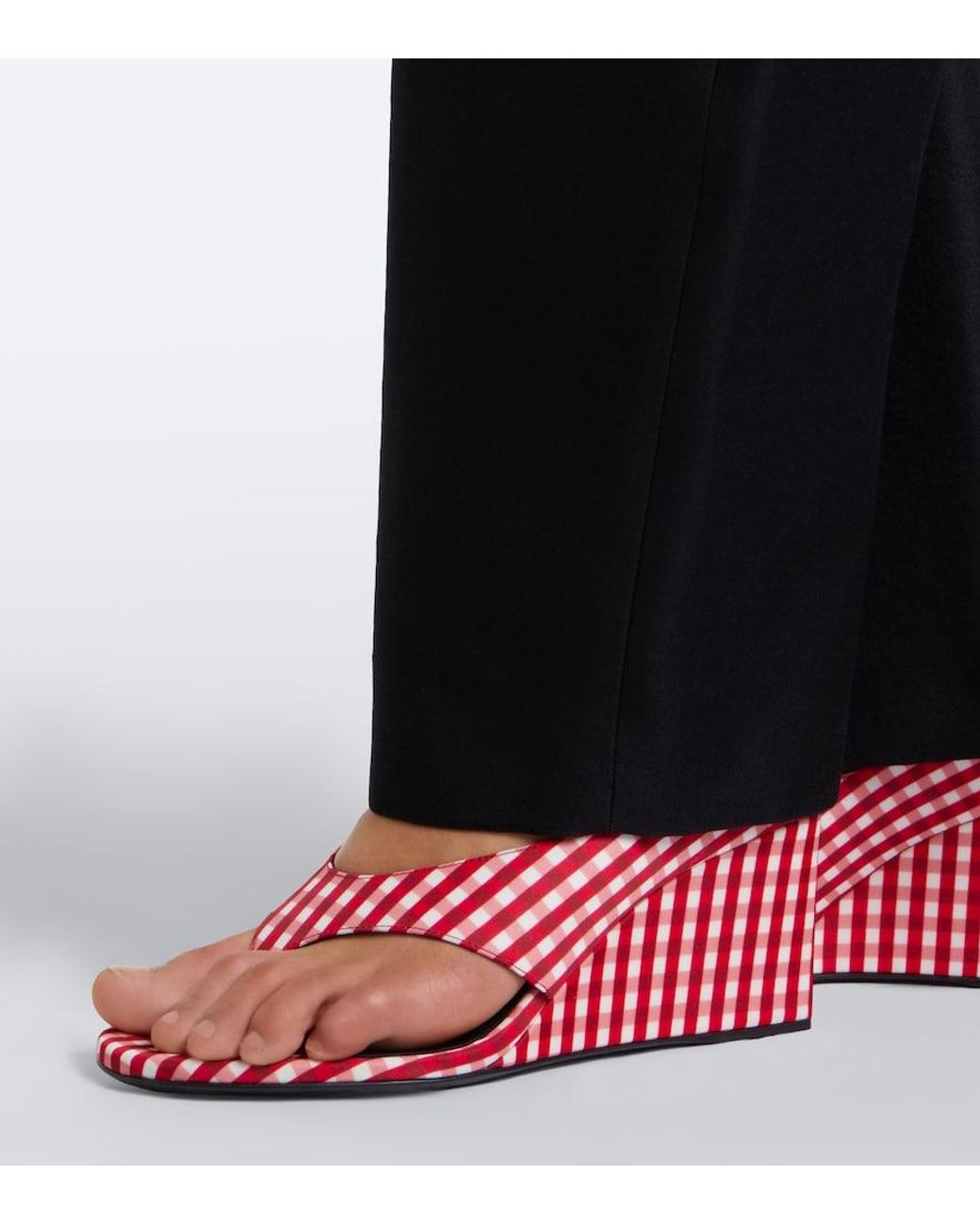 Alaïa Red Cube Gingham Wedge Thong Sandals