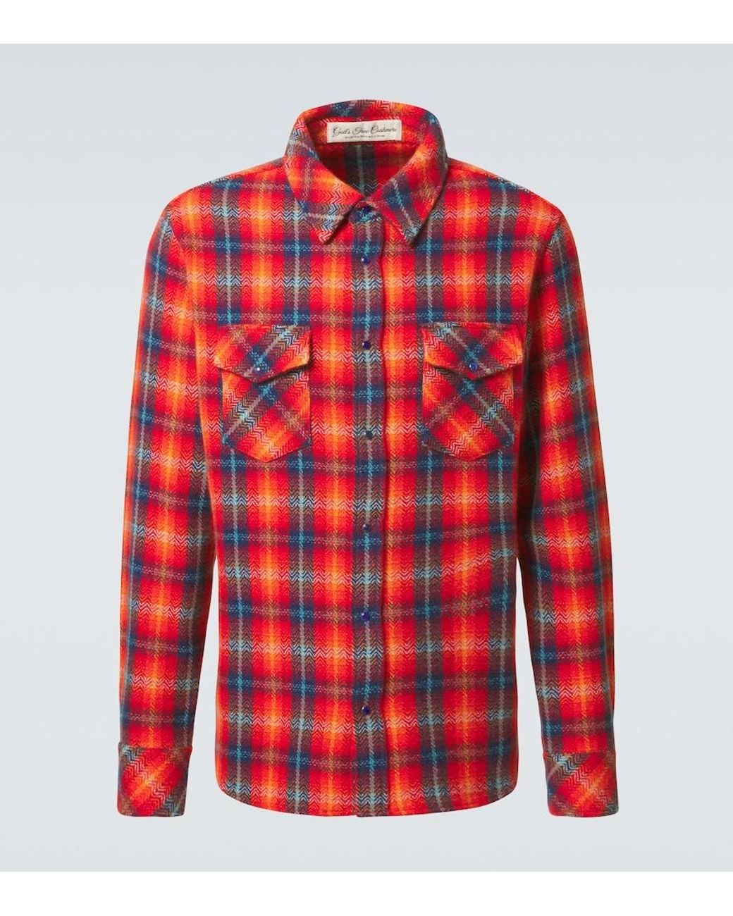 God's True Cashmere Red Checked Cashmere Shirt for men