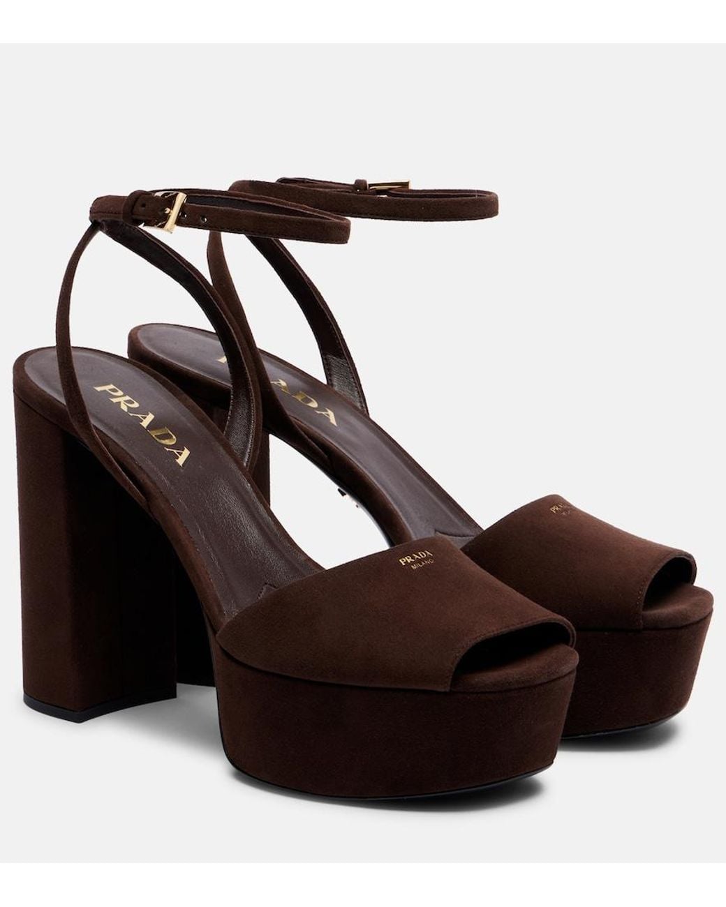 Prada Brown 115 Suede Platform Sandals