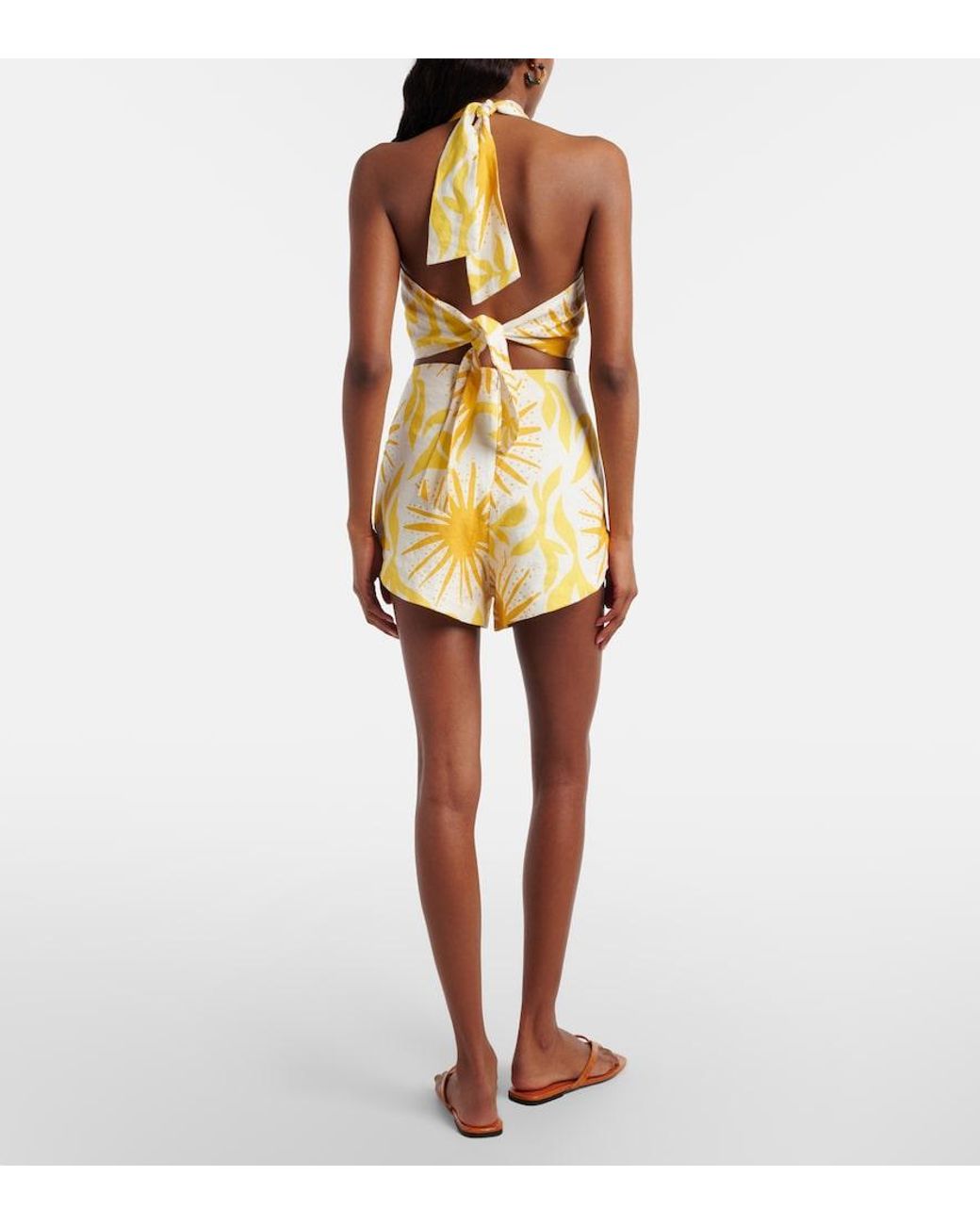 Cala De La Cruz Metallic Bahamas Printed Linen Shorts