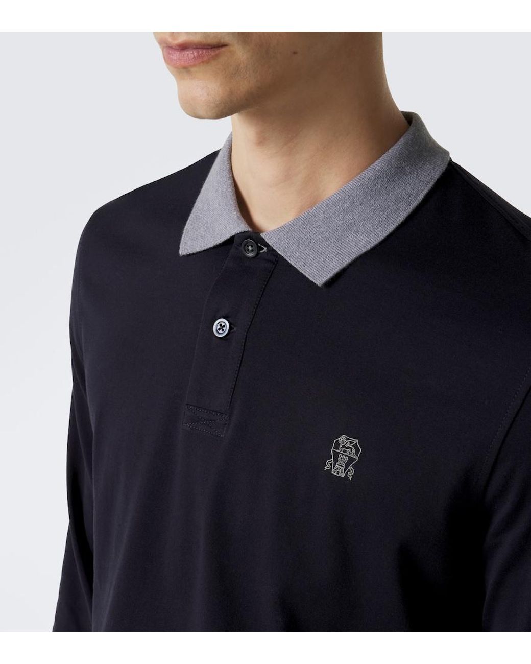 Brunello Cucinelli Blue Logo Cotton Jersey Polo Shirt for men