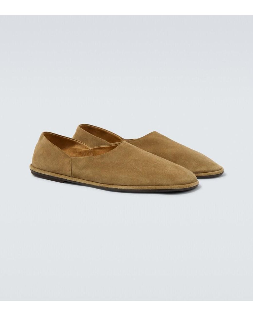 The Row Brown Canal Suede Slip-On Shoes for men