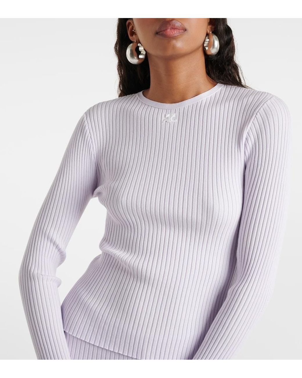 Courreges White Logo Cutout Ribbed-Knit Top