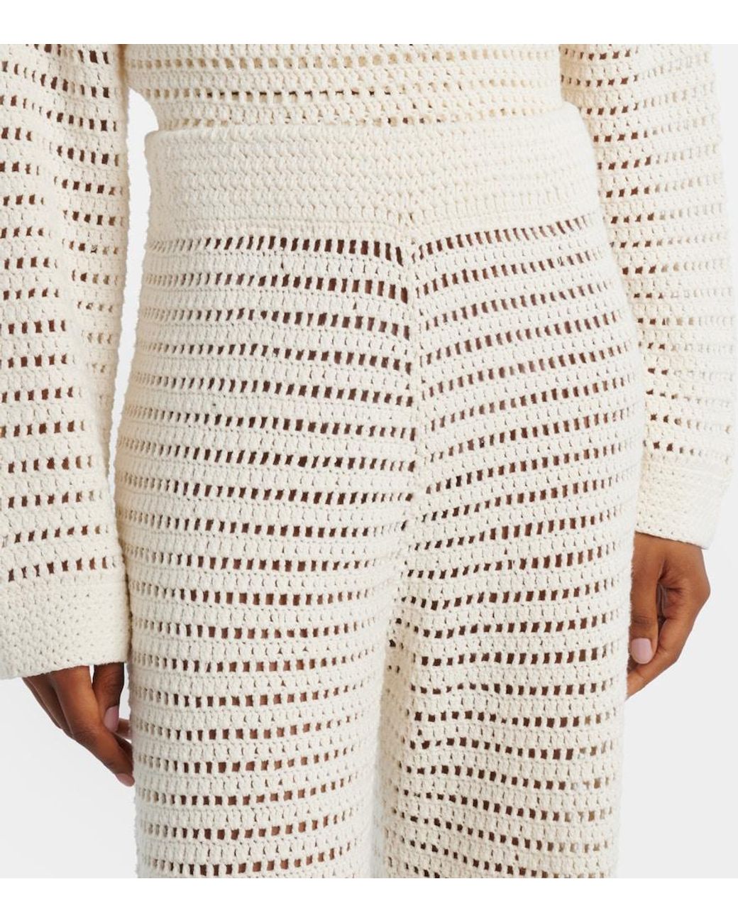 Leset White Lucy Crochet Mid-Rise Straight Pants