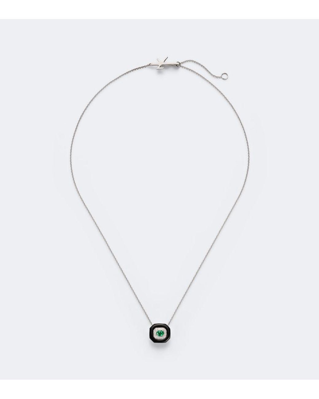 Nikos Koulis White Oui 18Kt And Enamel Pendant Necklace With Emerald And Diamonds