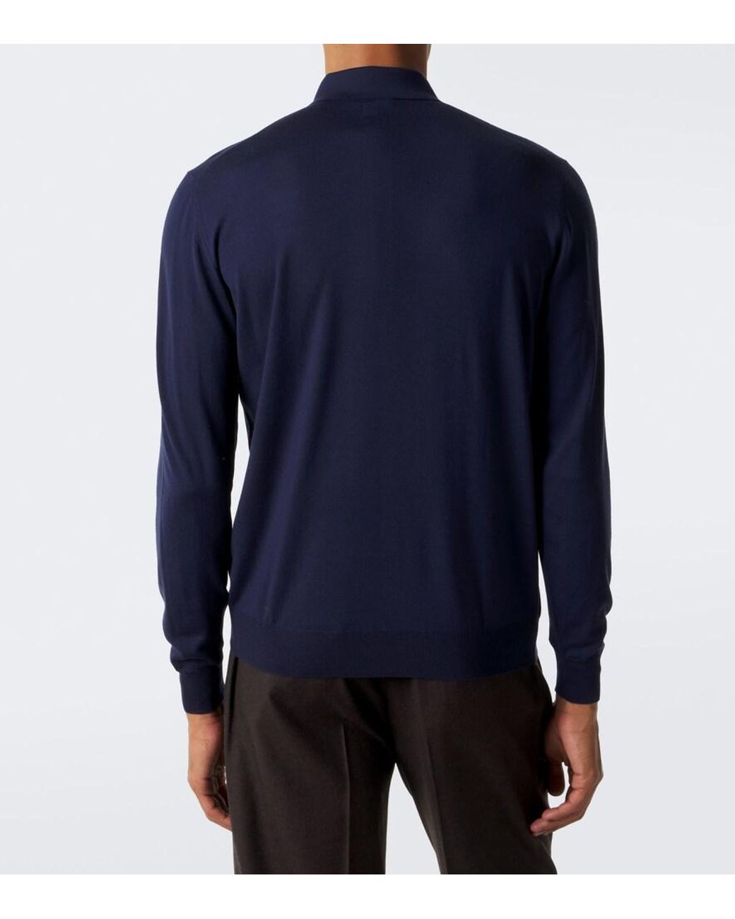 Fedeli Blue Wool Polo Sweater for men