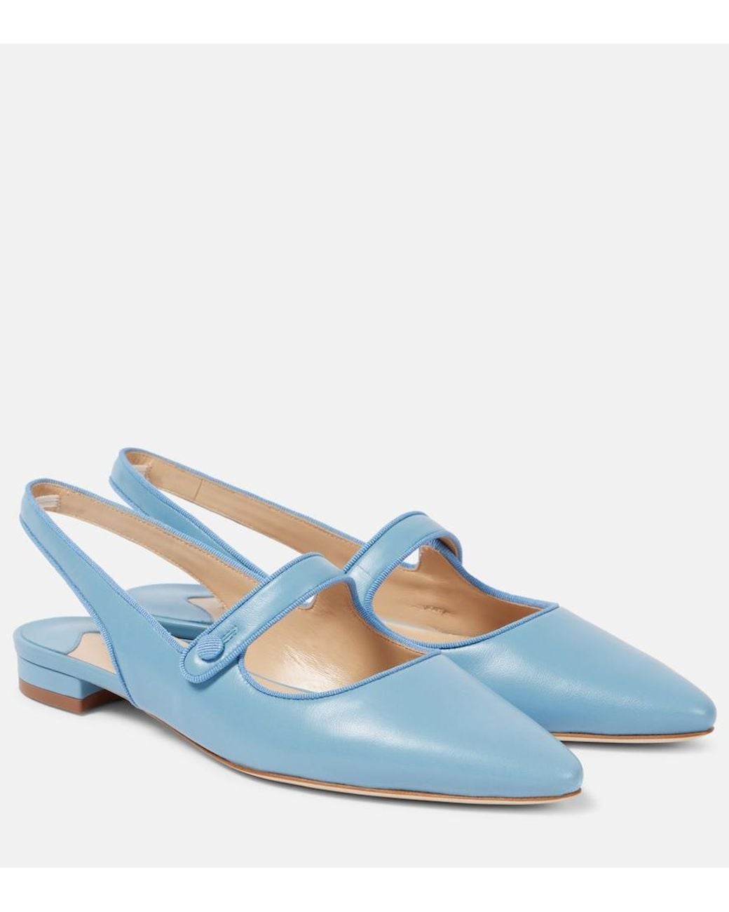 Manolo Blahnik Blue Campariflatsli Leather Slingback Flats