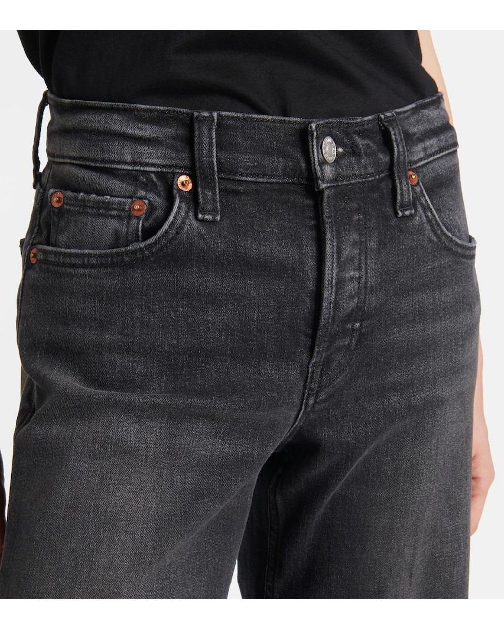 Re/done Black Mid-Rise Wide-Leg Jeans