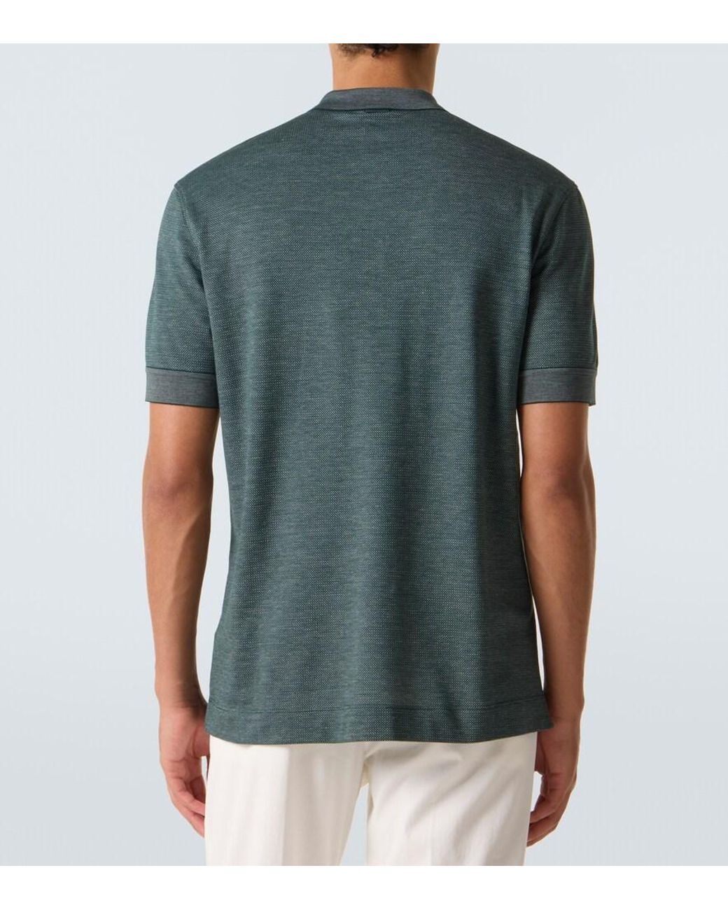 Zegna Green Cotton And Silk Polo Shirt for men