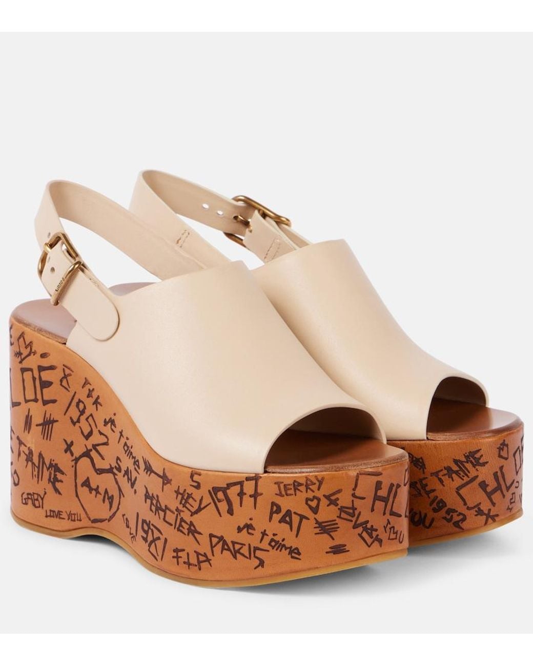 Chloé Brown Maxime Debossed Leather Wedges