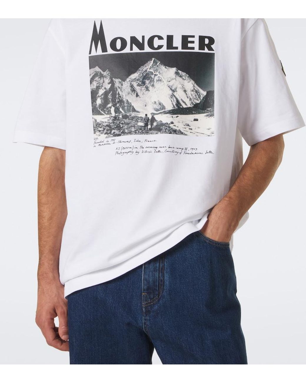 Moncler White Logo Printed Cotton Jersey T-Shirt for men