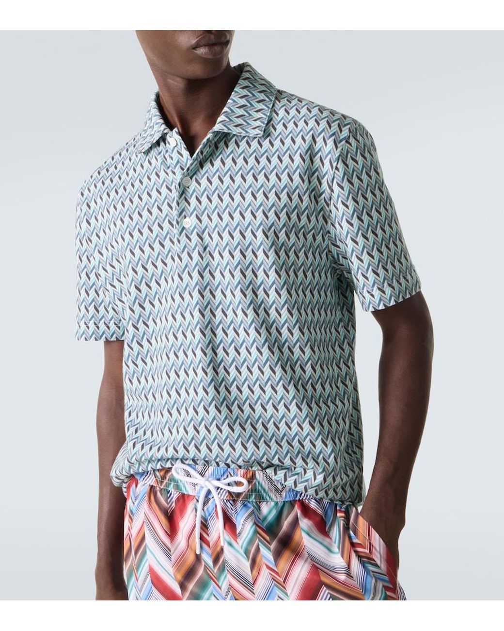 Missoni Blue Zigzag Cotton Polo Shirt for men