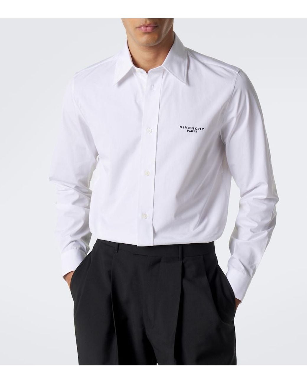 Givenchy White Logo Embroidered Cotton Poplin Shirt for men