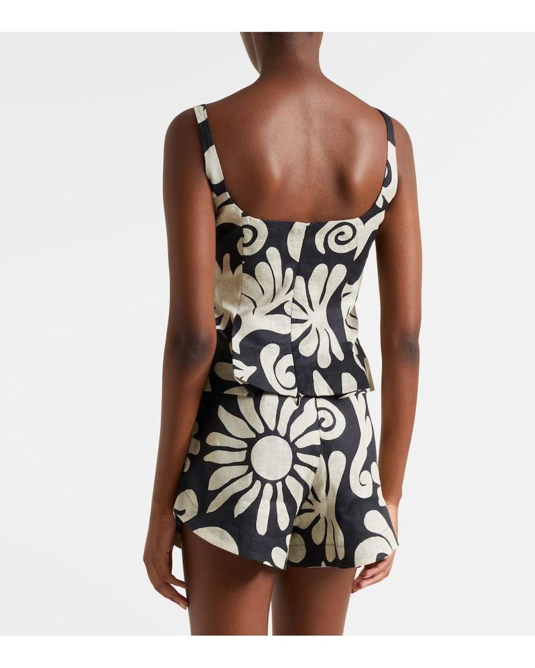 Cala De La Cruz Black Rami Printed Linen Top