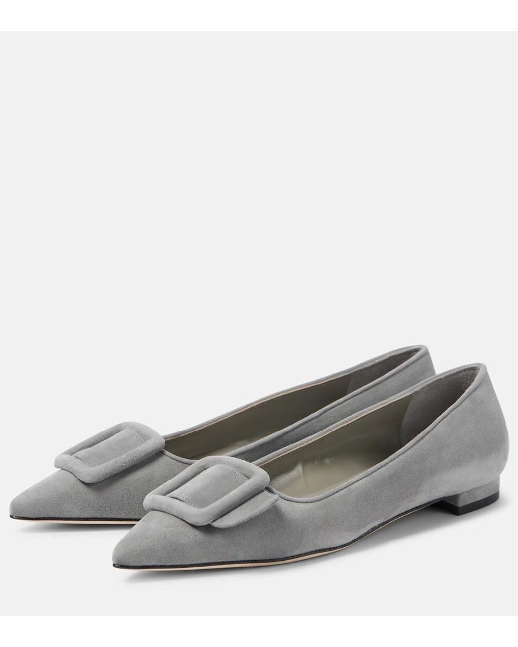 Manolo Blahnik Gray Maysalepumpflat Suede Ballet Flats
