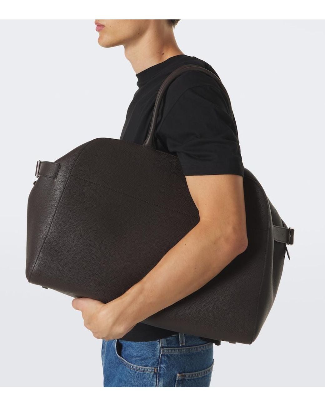 The Row Black Marco Leather Duffel Bag for men