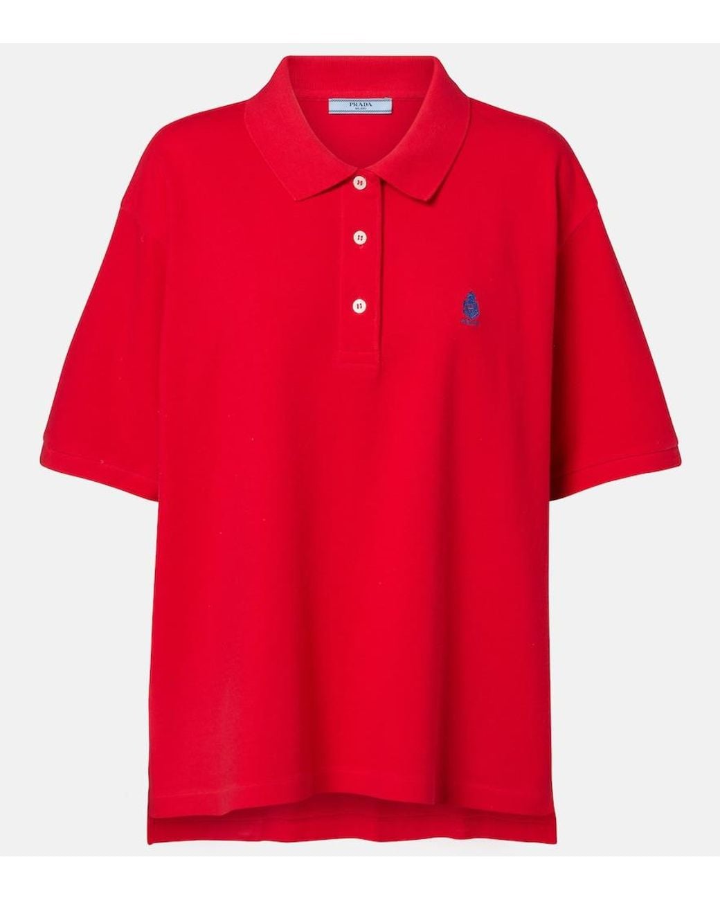 Prada Red Logo Cotton Pique Polo Shirt