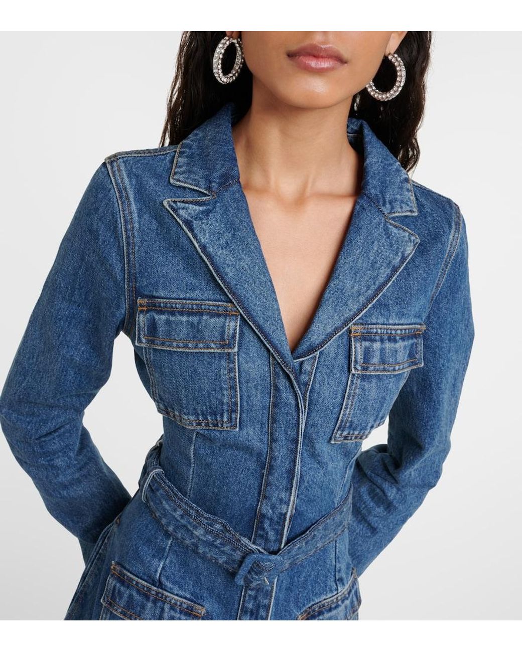 Vestido Midi De Denim Con Cinturon Self-Portrait de color Blue
