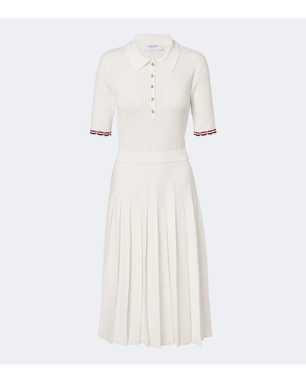 Thom Browne White Ribbed-Knit Pointelle Cotton Polo Dress