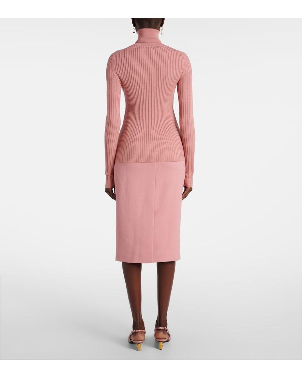 Dolce & Gabbana Pink Ribbed-Knit Wool-Blend Sweater