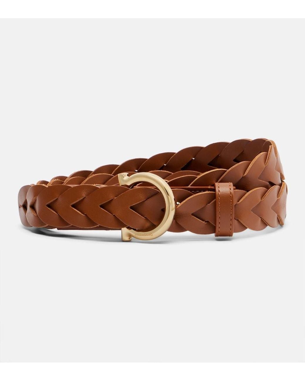 Ferragamo Brown Gancini Braided Leather Belt
