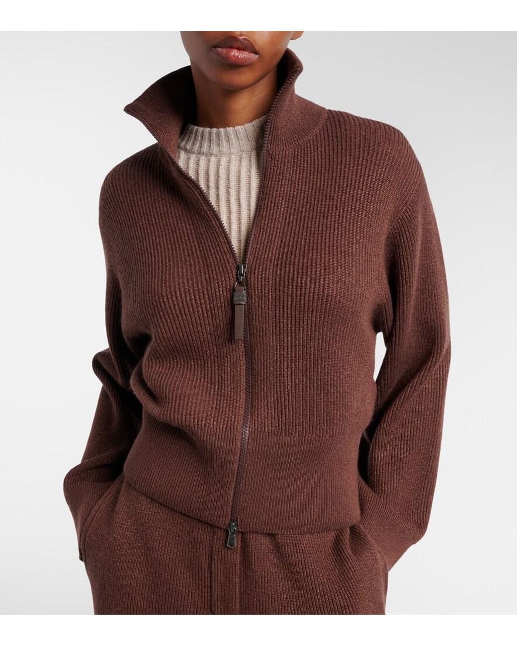 Brunello Cucinelli Brown Monili Cashmere-Blend Sweater