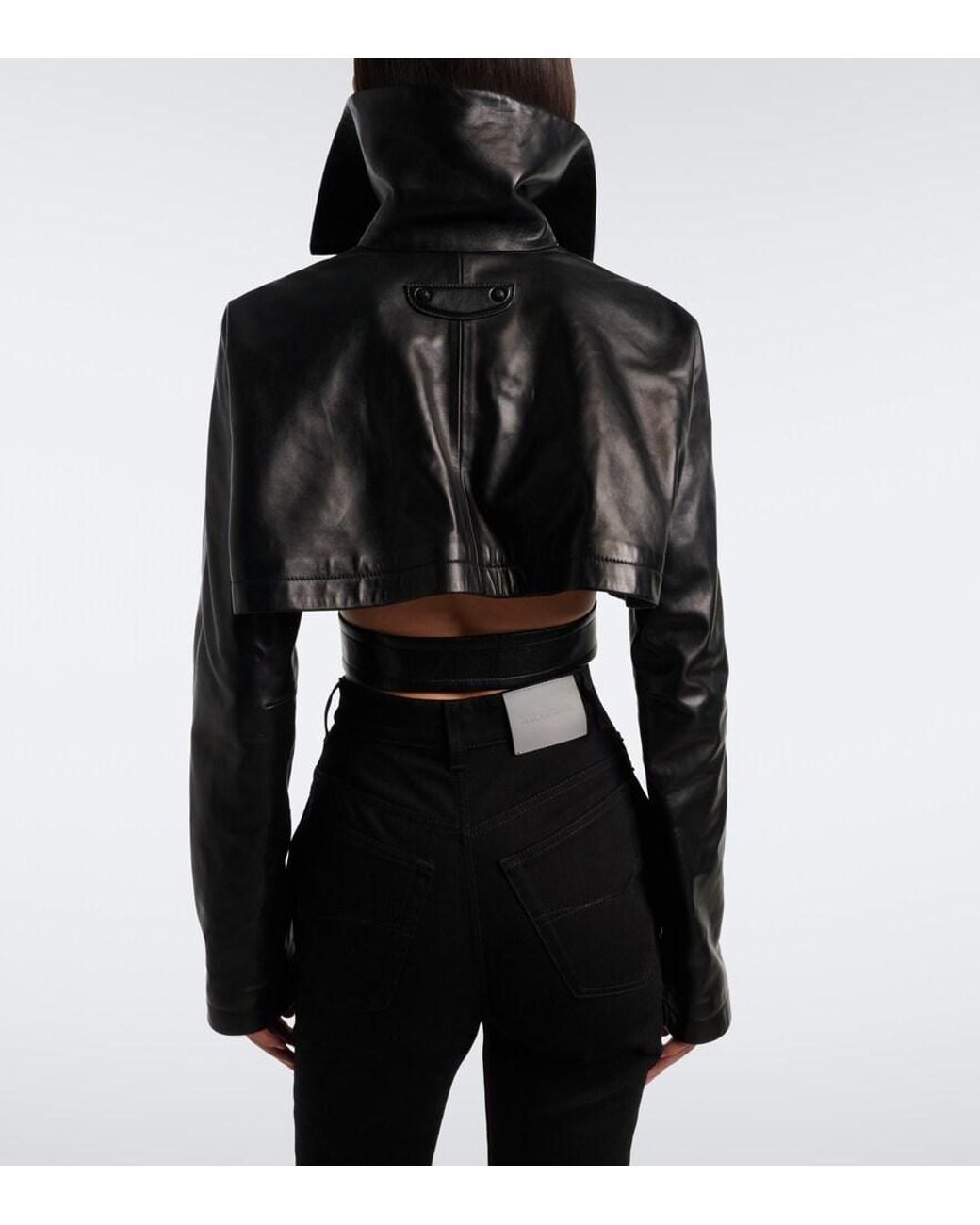 Balenciaga Black Belted Cropped Leather Jacket