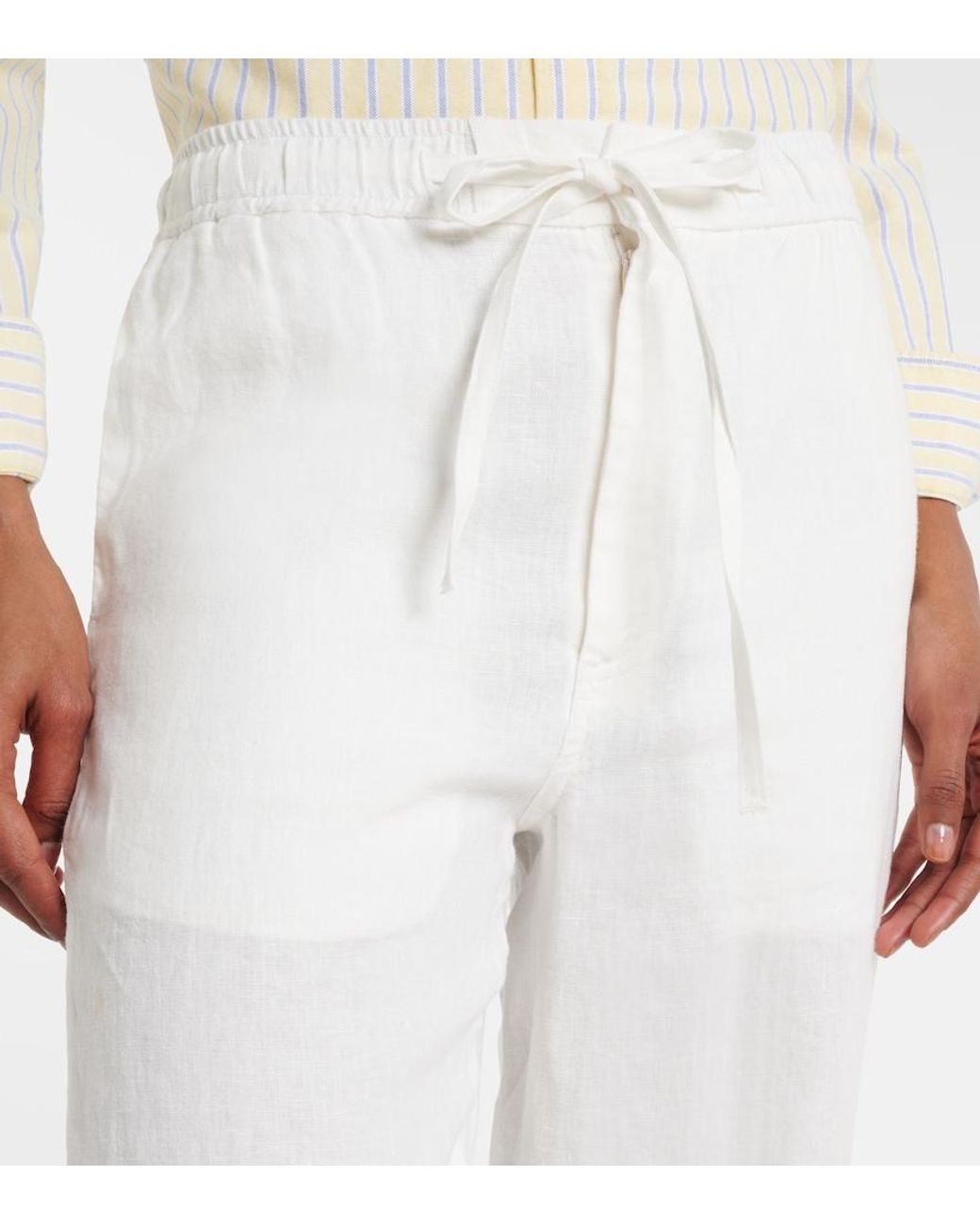 Polo Ralph Lauren White Linen Wide-Leg Pants