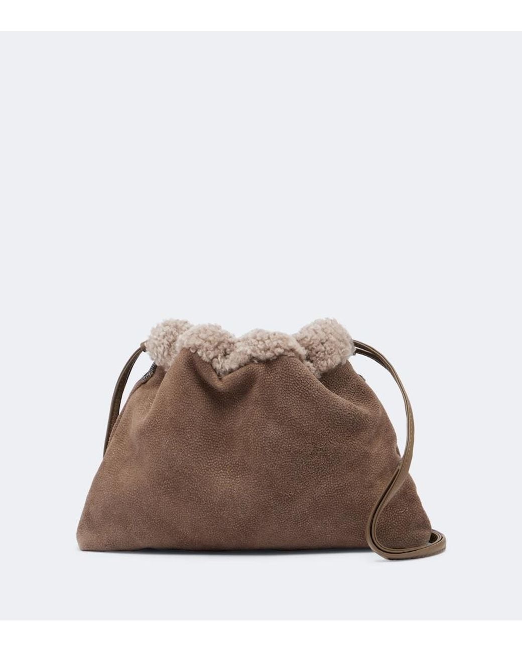 Brunello Cucinelli Brown Mellow Monili Medium Leather Crossbody Bag