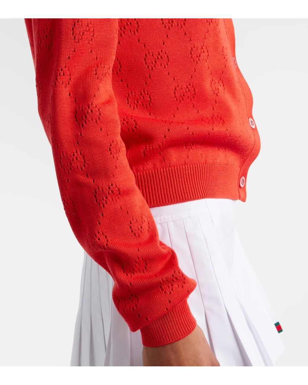 Gucci Red Gg Pointelle Silk And Cotton Cardigan