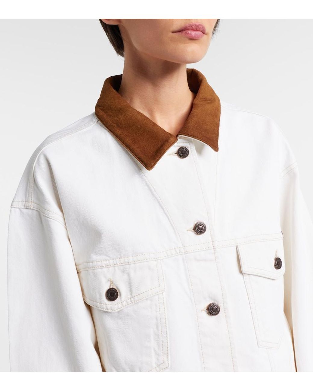 Prada White Suede-Trimmed Denim Jacket