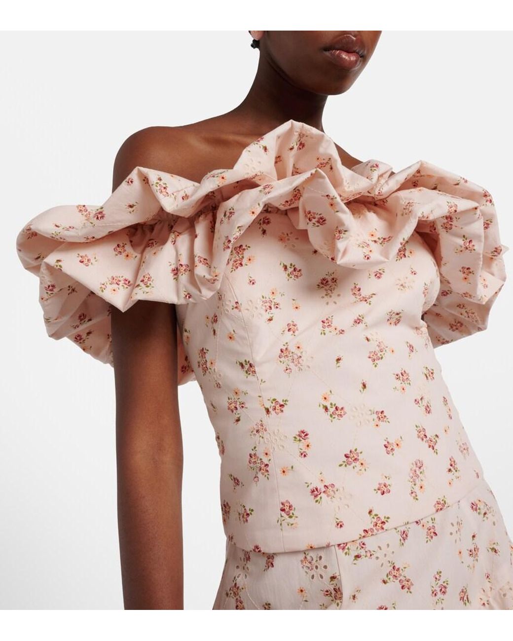 Markarian Natural Dalia Floral Off-Shoulder Cotton Top