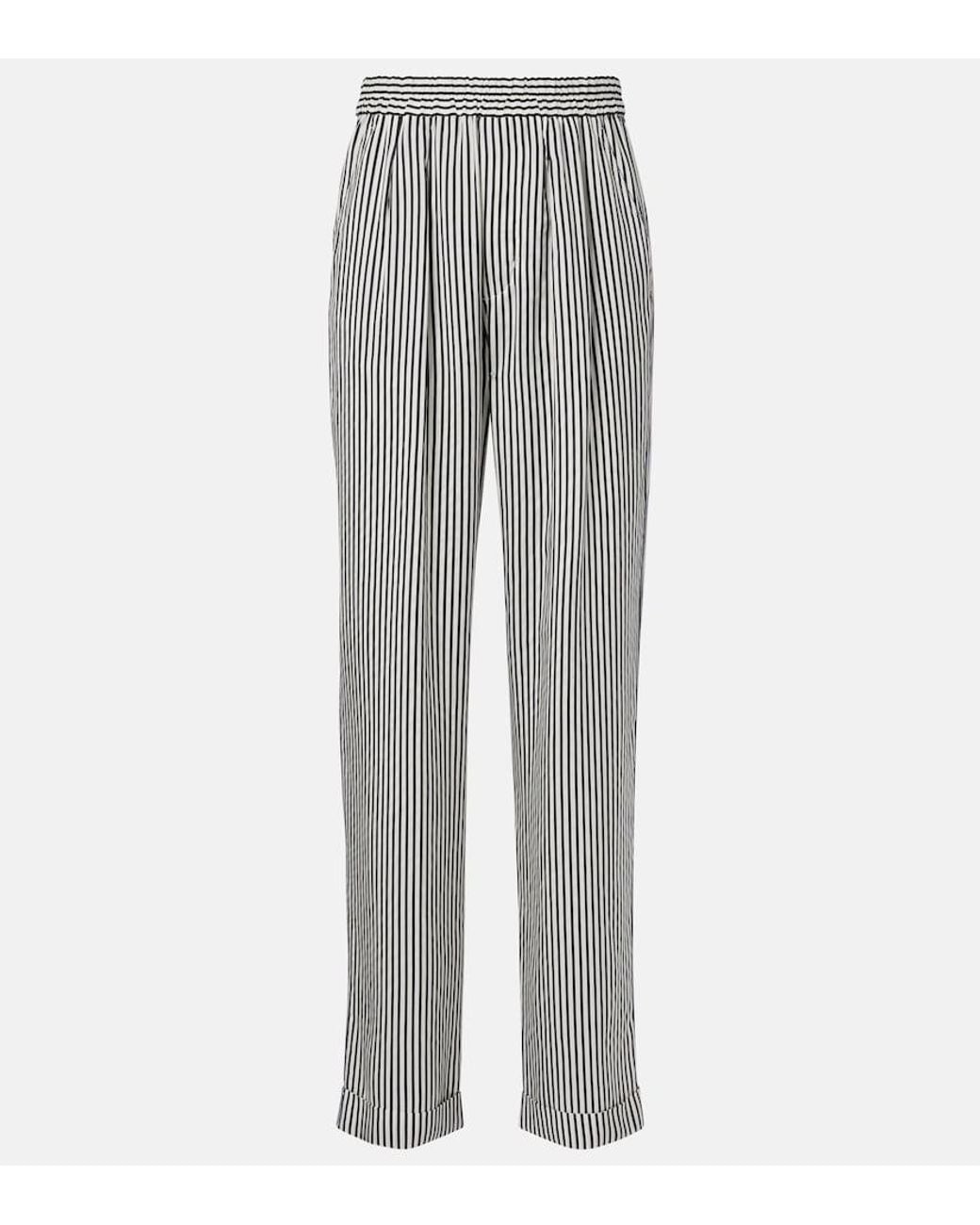 Tom Ford Gray Striped Silk Straight Pants