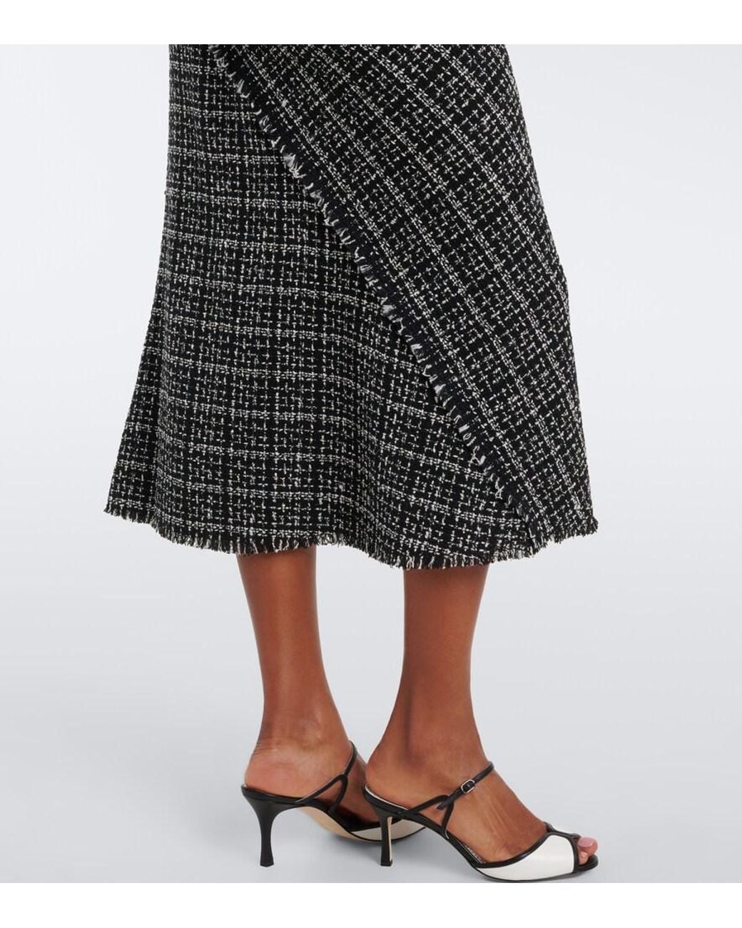 Erdem Black Checked Cotton-Blend Tweed Midi Dress