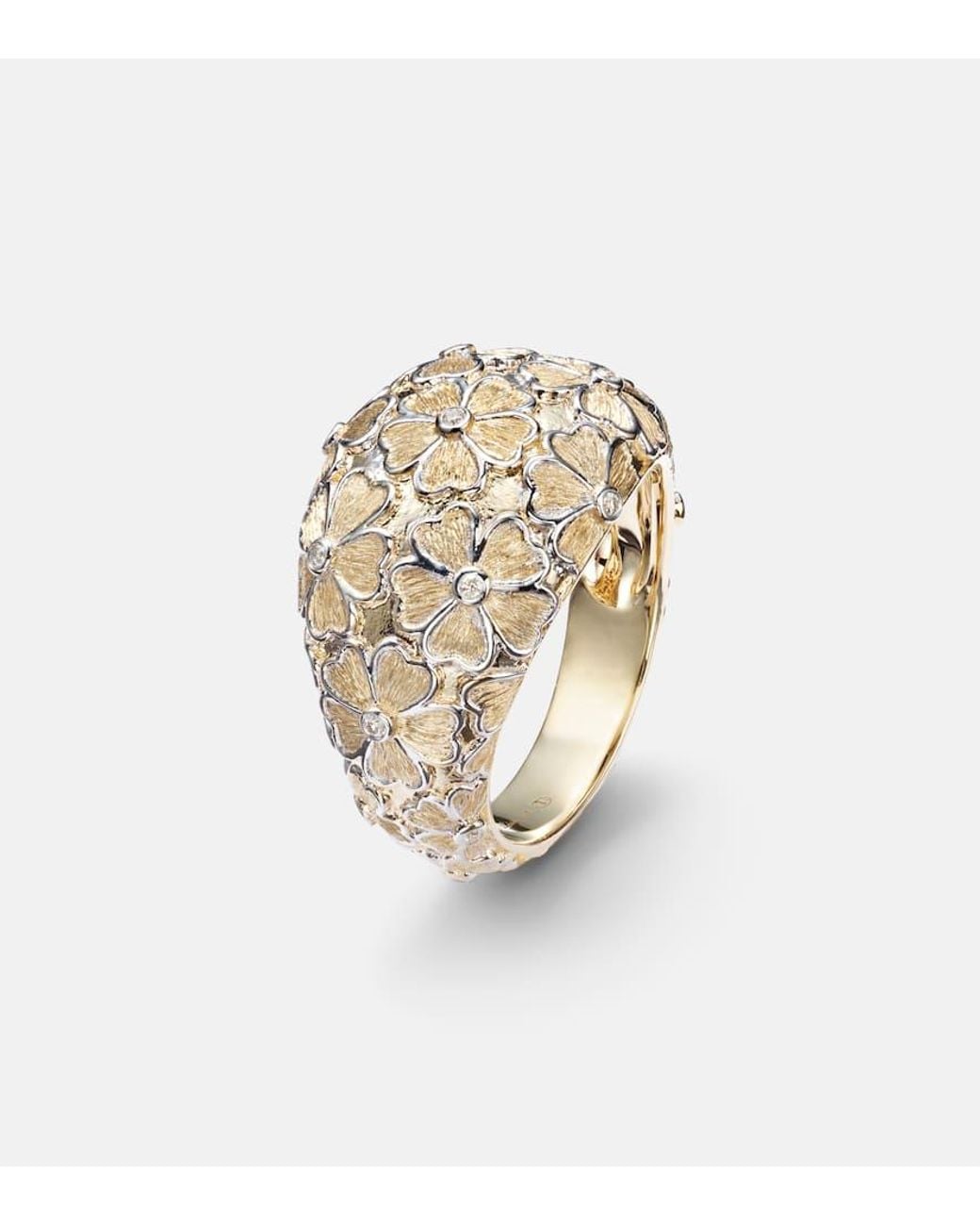 Yvonne Léon White Ring Dome Fleurie Aus 9Kt Gelb- Und Weissgold (375/1000) Mit Diamanten