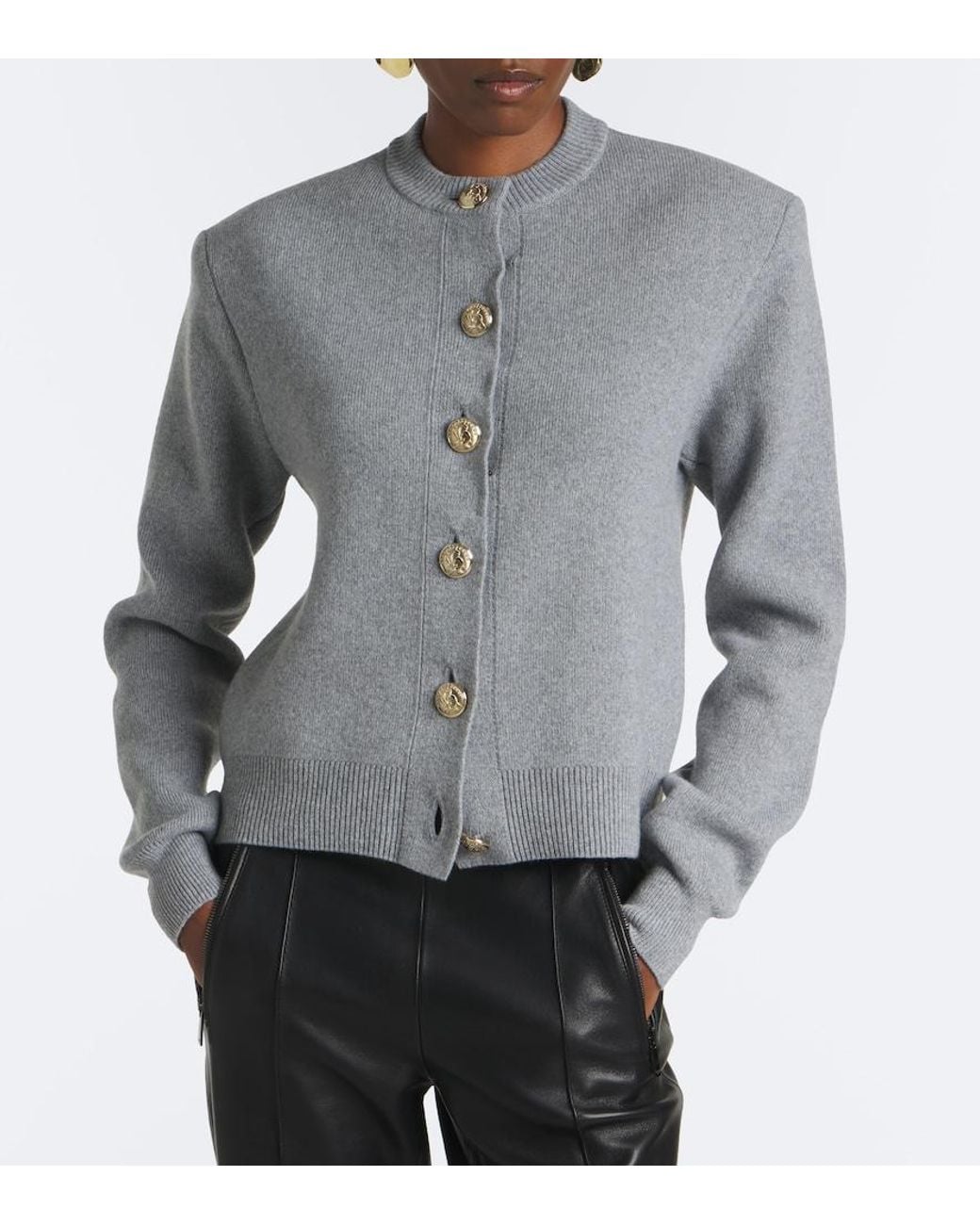 Balmain Gray Cashmere And Wool Cardigan